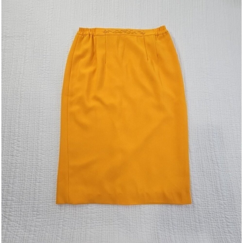 Sara Ann Pencil Dress Women's 12 Golden Yellow Embellished Elastic Waist Zipper